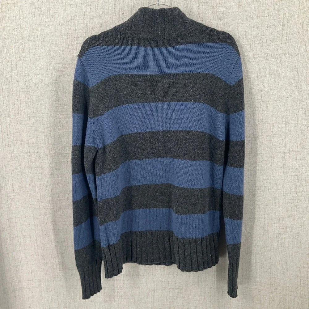 Banana Republic Cardigan Sweater Mens M Gray Blue Striped Full Zip Mock Neck